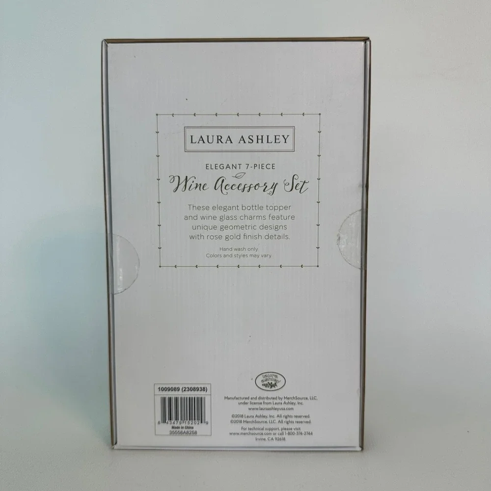 Laura Ashley Elegant 7-Piece Wine Accessory Set Bottle Stopper‎ Charms